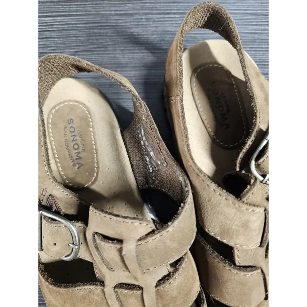 VTG 00s Y2K Sonoma Leather Ely Fisherman Sandals US 9M Brown Platform Chunky